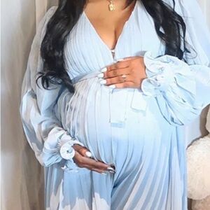 Elegant Light Blue Maternity Dress